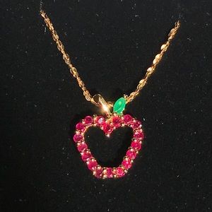 Ruby & Emerald 14 kt Yellow Gold Apple Necklace